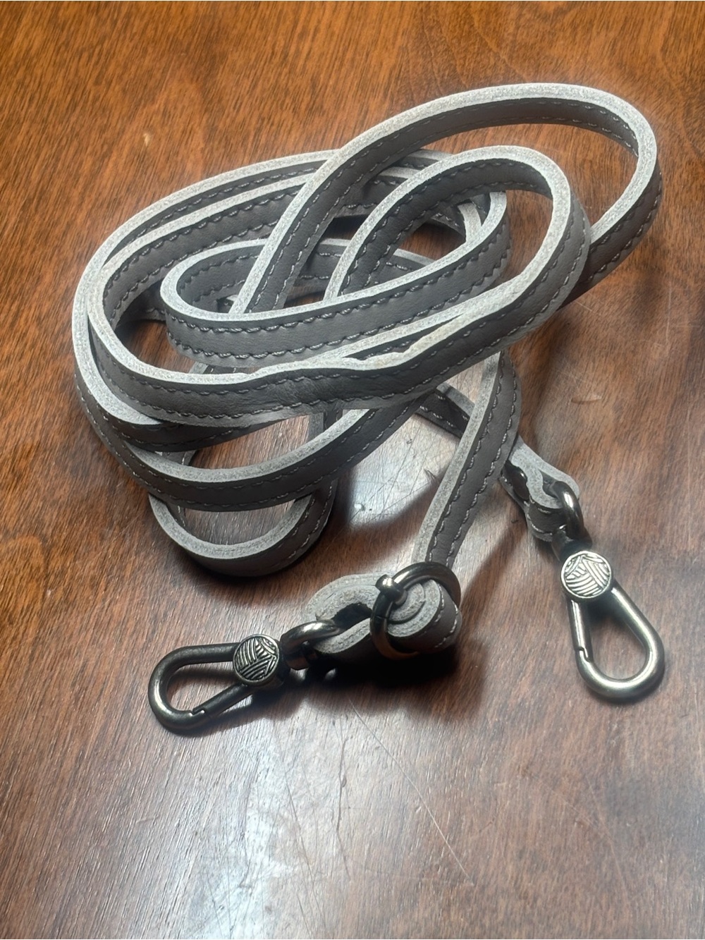 Sakroots Gray Leather Messenger Strap with Silver Clips